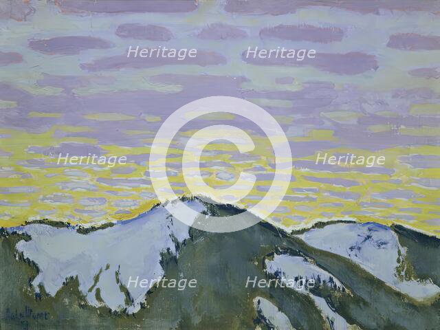 Snowy mountain peaks at dusk, 1913. Creator: Koloman Moser.