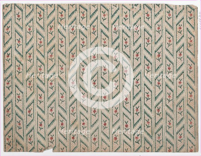Sheet with overall red and green vine and dot pattern, 1750-1816., 1750-1816. Creator: Adriaan Rogge.