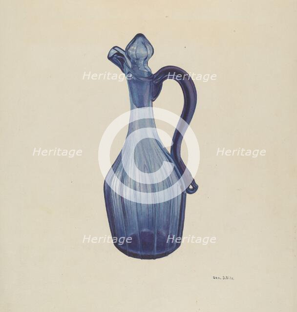 Blue Glass Cruet and Stopper, c. 1940. Creator: George File.