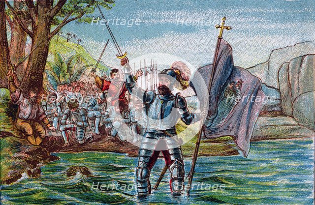 Discovery by Vasco Nunez de Balboa of the Pacific Ocean, taking possession of it in September 1513.