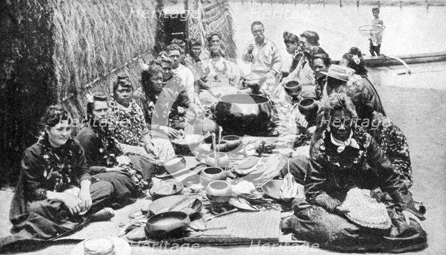 Hawaiians at a banquet, Hawaii, 1922.Artist: RM Clutterbuck