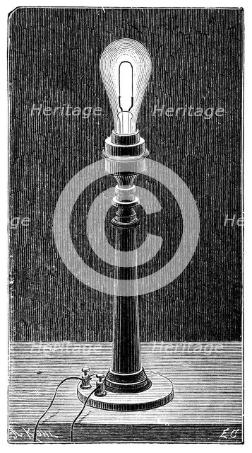Edison's incandescent light globe in a table lamp fitting, 1891. Artist: Unknown