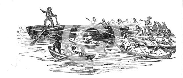 Hauling off the coal barge, 1842. Creator: Unknown.