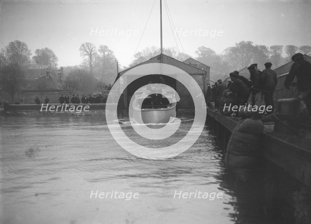 Egyptian motor launch being launched, 1911. Creator: Kirk & Sons of Cowes.