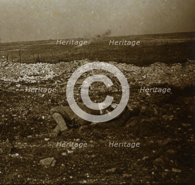 Body with barrage fire in the distance, c1914-c1918. Artist: Unknown.