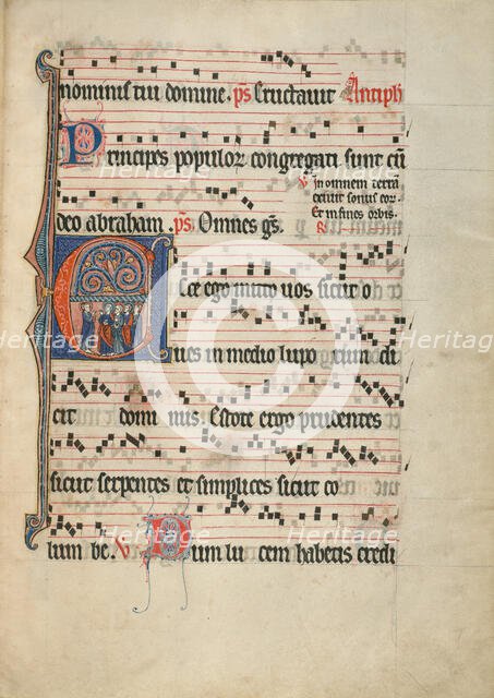 Initial E: The Mission of the Apostles; Antiphonal, about 1260-1270. Creator: Unknown.