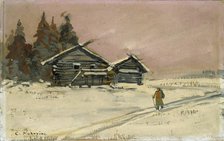 Winter Landscape with two wooden Huts, early 20th century. Artist: Konstantin Korovin.