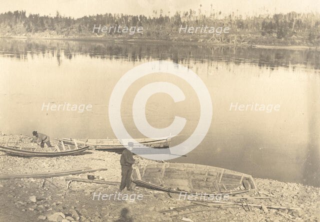 Construction of boats on the banks of the Inorogda River, 1909. Creator: Vladimir Ivanovich Fedorov.