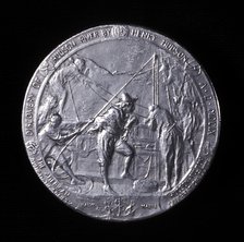 Medal showing Henry Hudson ascending the Hudson River to Albany in 1609. Artist: Unknown