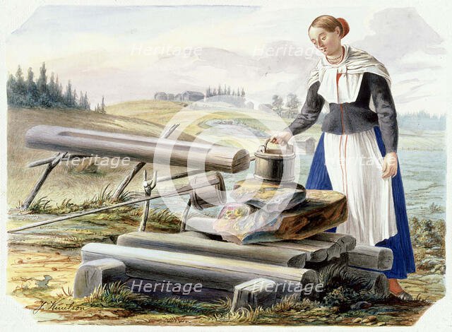 Woman at the well, 1830-1899. Creator: Johan Knutson.