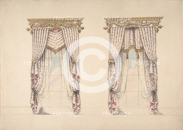 Design for Pink and White Curtains with Gold Fringes, and Gold and White, early 19th century. Creator: Anon.