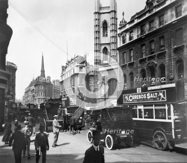Traffic in Bow Lane, City of London, c1920s. Artist: Unknown