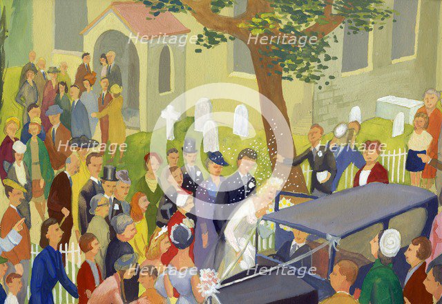 Wedding group in churchyard, c1948. Creator: Shirley Markham.