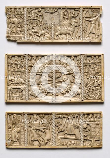 Set of Three Panels from a Casket with Scenes from Courtly Romances, c. 1330-50. Creator: Unknown.