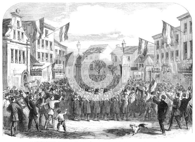 The Schleswig-Holstein Difficulty: entry of the Federal troops...through the Nobis Thor, 1864. Creator: Unknown.