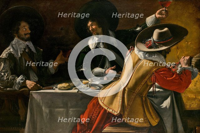 The Three Musketeers sitting at a table, c.1630.