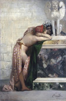 Two Figures by a Statue of Sphinx', 1870s.  Creator: Siemiradzki, Henryk (1843-1902).