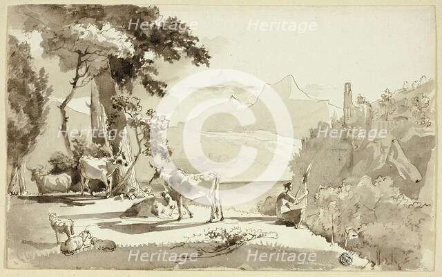 Pastural Landscape with Woman Spinning, n.d. Creator: Juan Cristobal.