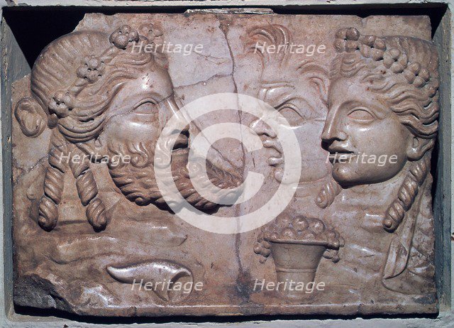 Roman marble relief of dramatic masks. Artist: Unknown