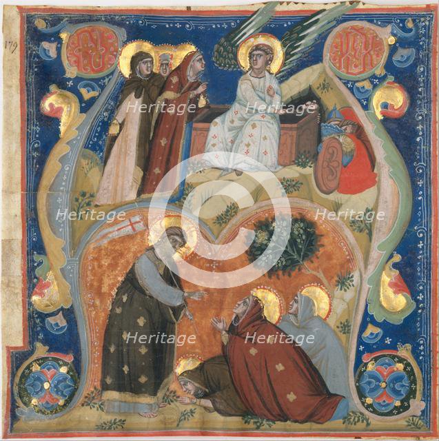 Manuscript Illumination with Scenes of Easter in an Initial A, from an Antiphonary, ca. 1320. Creator: Neri da Rimini.