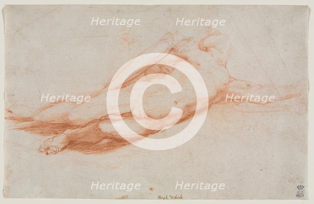 Study of a Fallen Soldier (possibly the Conversion of Saul) (recto)..., c. 1525. Creator: Correggio (Italian, 1489?-1534), attributed to.