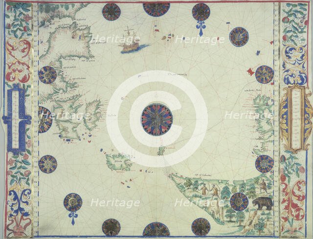 Chart of the Atlantic Ocean, c1535-1542.  Creator: John Rotz.