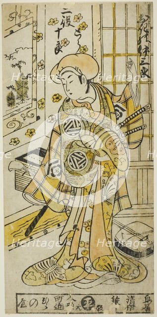 The Actor Ogino Isaburo I in two roles, Tora and Soga no Juro, in the play "Juhakko Imayo ..., 1734. Creator: Torii Kiyomasu.