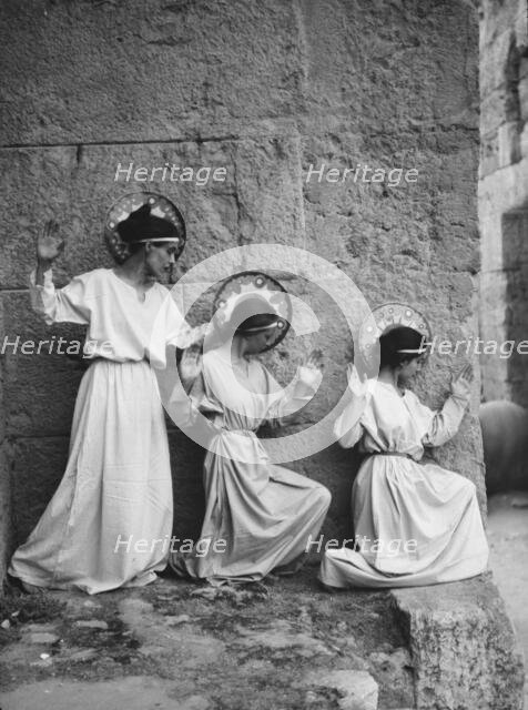 Kanellos dance group at ancient sites in Greece, 1929 Creator: Arnold Genthe.