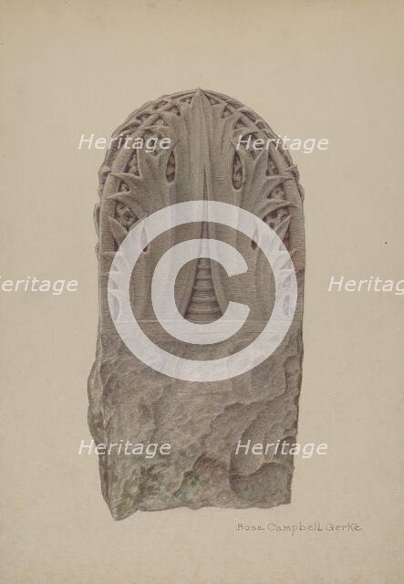 Stone Gate Post, c. 1939. Creator: Rose Campbell-Gerke.