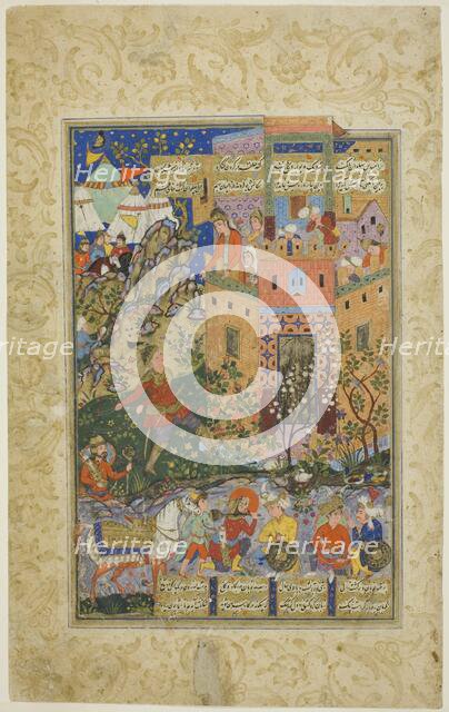 Zal Climbing to Rudaba, page from a copy of the Shahnama of..., Safavid dynasty, dated 1580/90. Creator: Unknown.