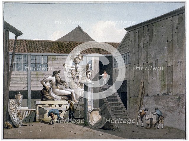 Coade Stone factory yard on Narrow Wall Street, Lambeth, London, c1800.  Artist: George Shepherd