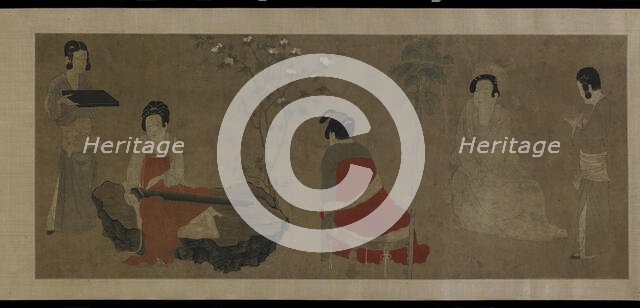 Palace Ladies Tuning a Zither (qin), Ming dynasty, 1368-1644. Creator: Unknown.