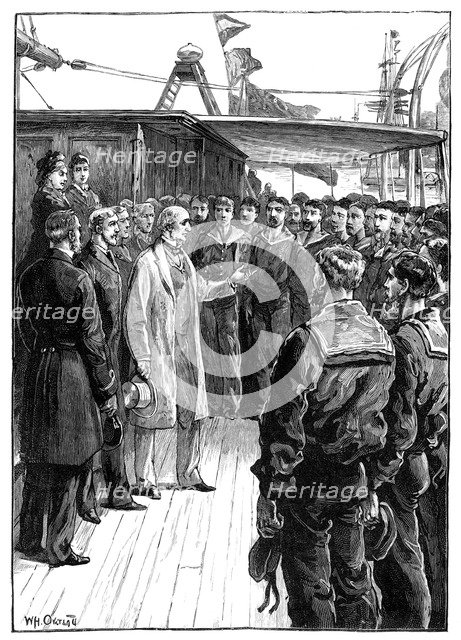 'Mr Gladstone Addressing the Officers and Crew of the Grantully Castle', late 19th century. Artist: Unknown