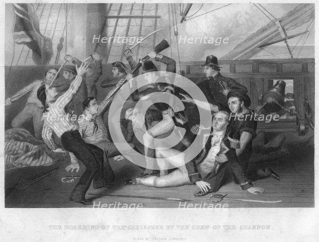 The boarding of HMS 'Chesapeke' by the crew of HMS 'Shannon', 1813. Artist: Unknown
