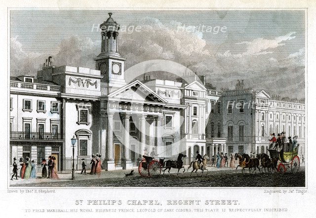 St Philip's Chapel, Regent Street, Westminster, London, 1827.Artist: J Tingle