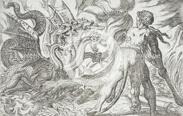 Hercules and the Hydra of Lerna, 1608. Creators: Antonio Tempesta, Nicolaus van Aelst.