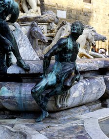 Fountain of Neptune in the Piazza della Signoria, detail of the set of figures surrounding the br…