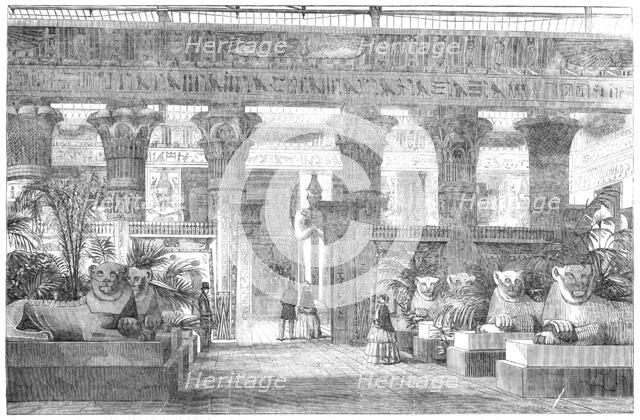 The Crystal Palace - Entrance to the Egyptian Court from the Nave, by the Avenue of Lions, 1854. Creator: Unknown.