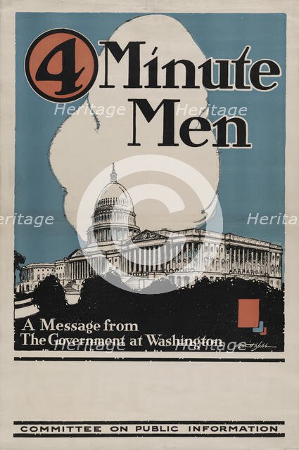 4 minute men, a message from the government at Washington Committee on Public Information, 1917. Creator: Horace Devitt Welsh.