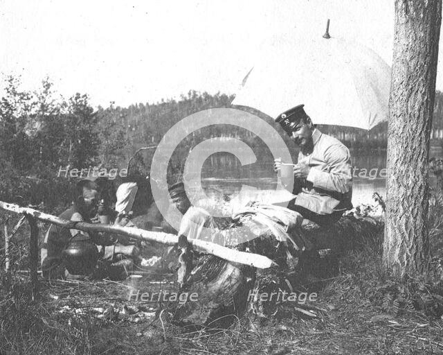 Lunch for prospectors on the banks of the Zeya River, 1909. Creator: Vladimir Ivanovich Fedorov.
