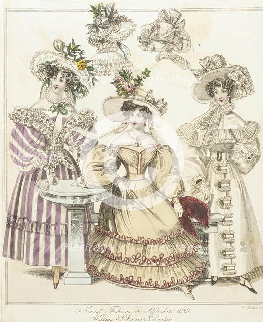 Fashion Plate (Walking & Dinner Dresses), 1829. Creator: Unknown.