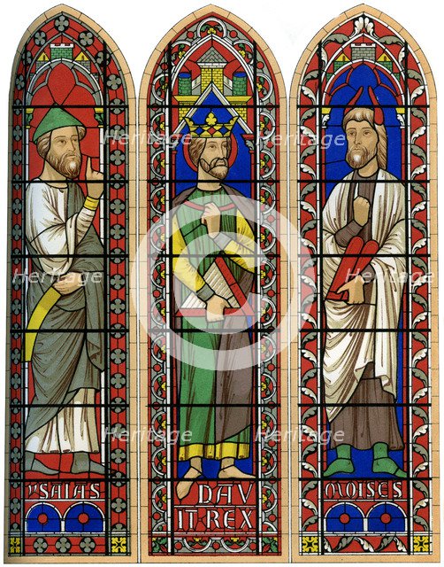 Stained glass of Moses, King David and Isaiah, Bourges Cathedral, 13th century (1849).Artist: Lemercier