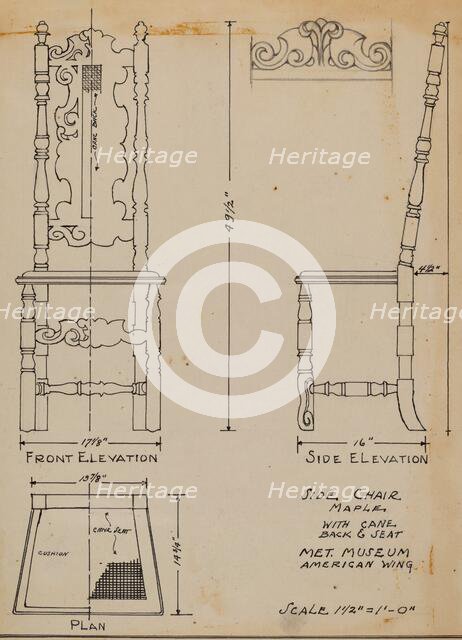 Side Chair, with Cane Back and Seat, 1935/1942. Creator: Nicholas Gorid.