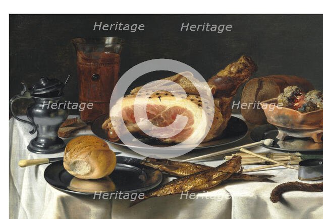 Still Life with Ham, 1625. Creator: Pieter Claesz.