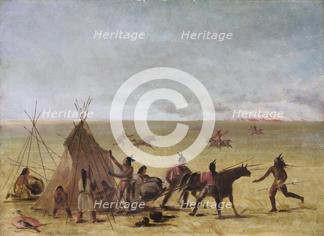 Indian Family Alarmed at the Approach of a Prairie Fire, 1846-1848. Creator: George Catlin.