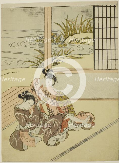 Two Women Strugging for a Fan, c. 1767/68. Creator: Suzuki Harunobu.