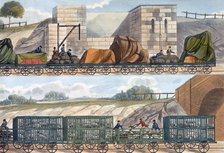 Trains on the Liverpool and Manchester Railway, 1832-1833. Artist: SG Hughes