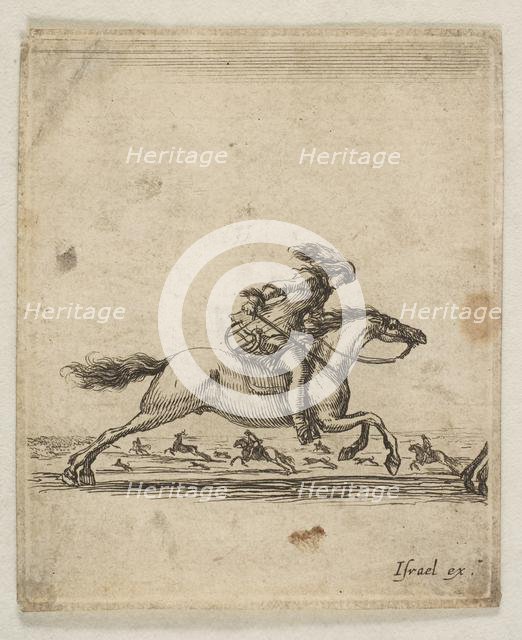 A horseman with sword in hand galloping towards the right, other horsemen galloping..., ca. 1645-46. Creator: Stefano della Bella.