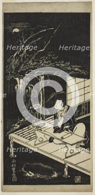 Man in Thatched Hut Viewing the Moon, c. 1740s. Creator: Nishimura Shigenaga.