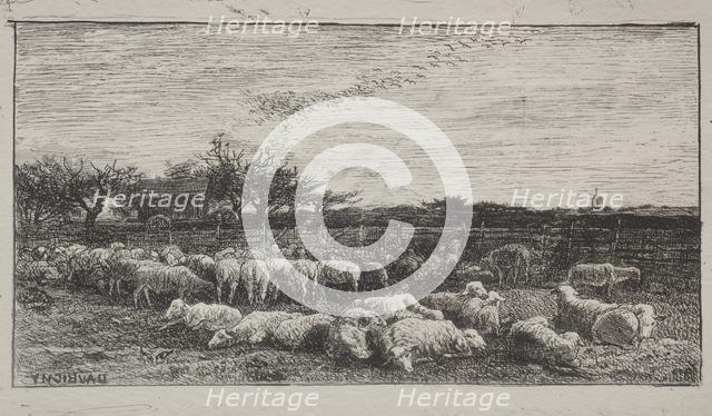 The Large Sheepfold, original impression 1862, printed in 1921. Creator: Charles François Daubigny (French, 1817-1878).